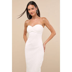 Lulus Basilia White Ribbed Strapless Midi Dress - Size XL